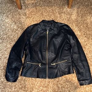 Black Baccini Black Faux Leather Jacket with Gold Accents